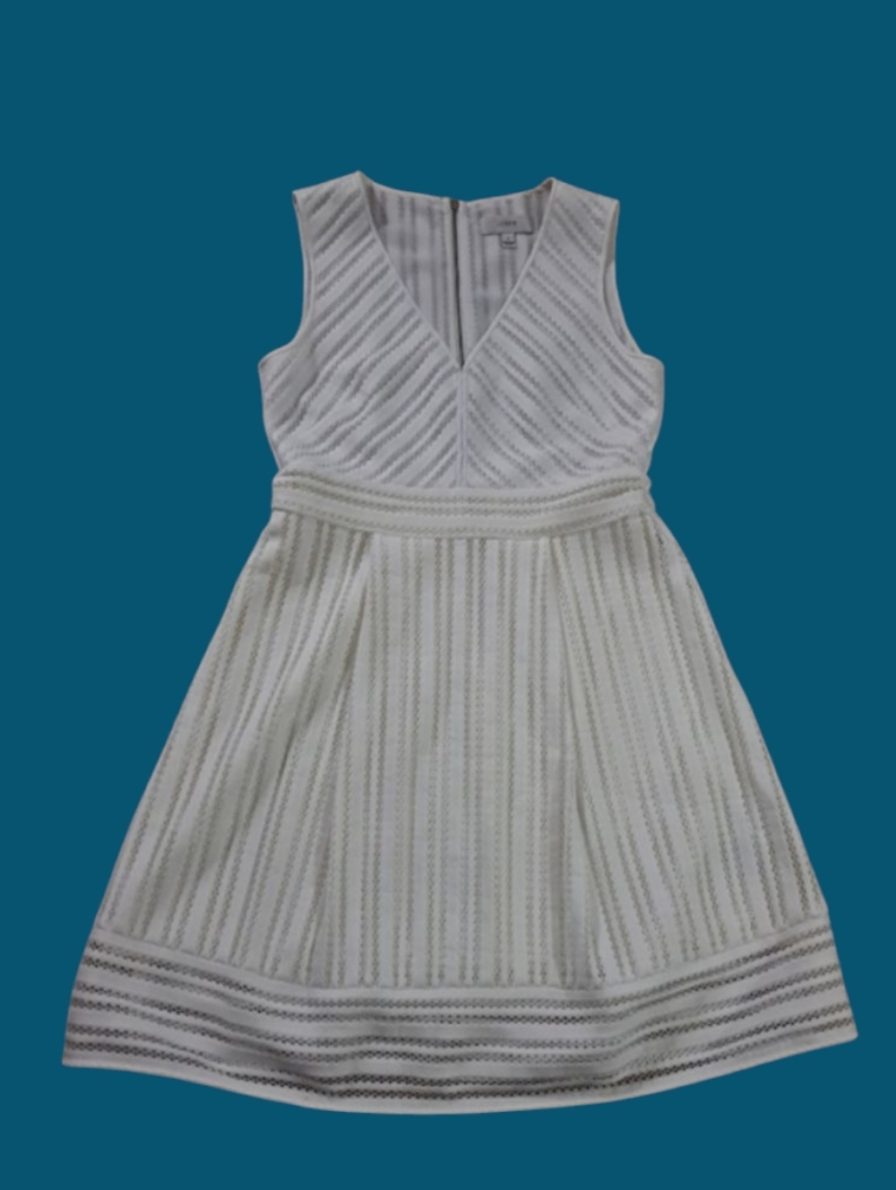 J. Crew White Perforated Striped Lined Sleeveless Dress Women's Size 8 NWOT